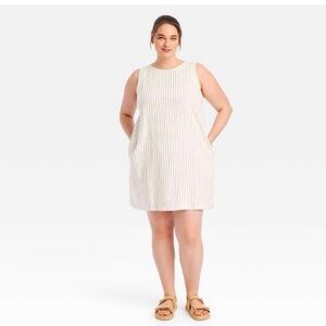 Black and‎ White Striped Linen Shift Dress